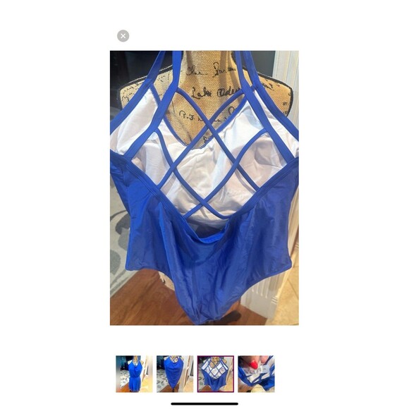 Shein curve one piece Royal Blue slimming swimsuit plus size 2X Matching Skirt - Picture 3 of 4